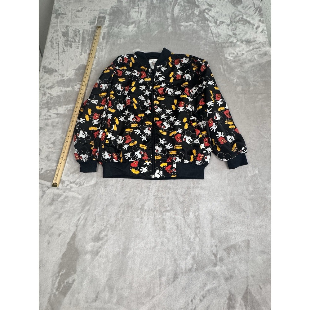 Disney Mickey & Co Bomber Jacket M Mickey Mouse Print Black Oversized Zippered